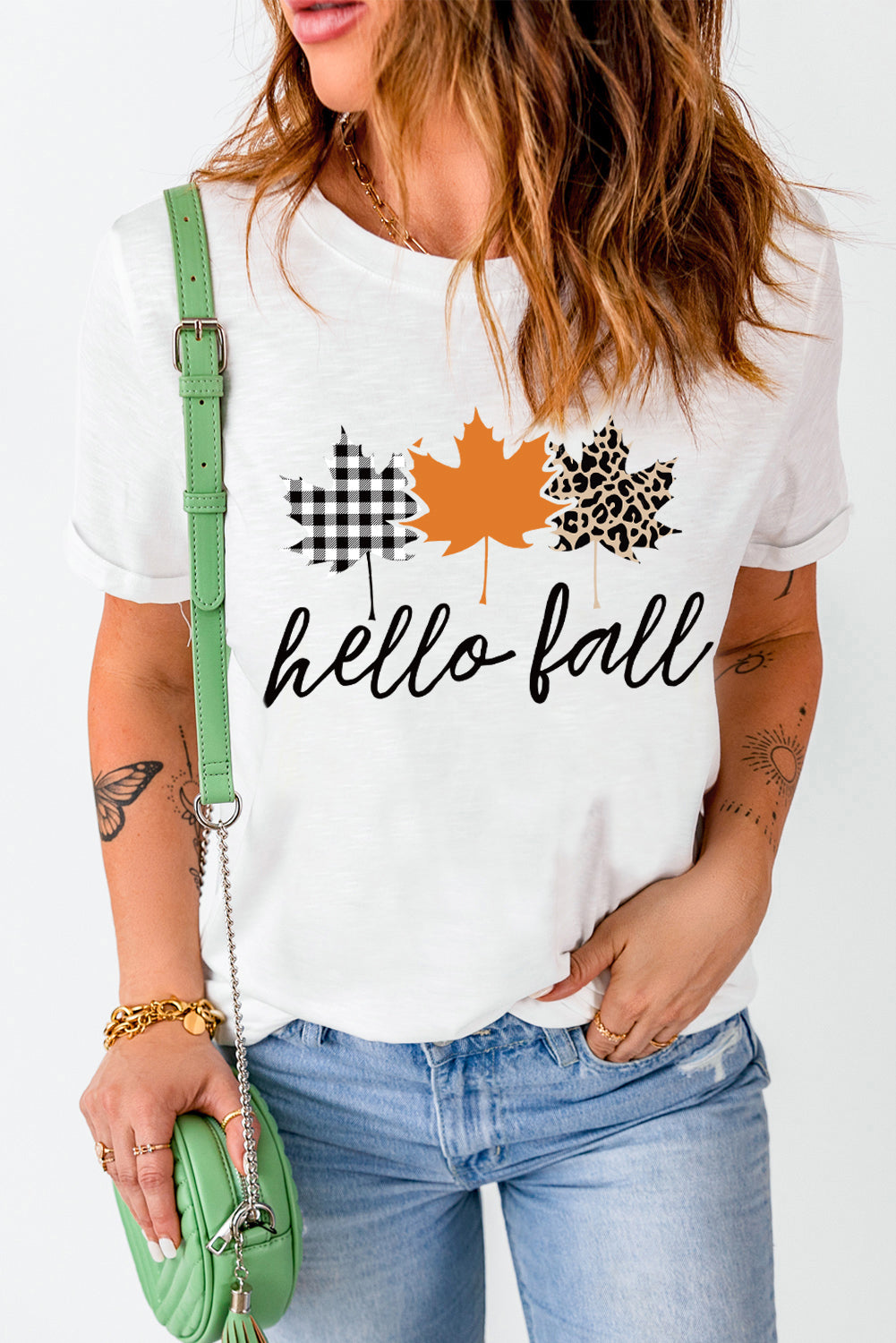 Hello Fall Mapel Leaves Graphic Short Sleeve Tee