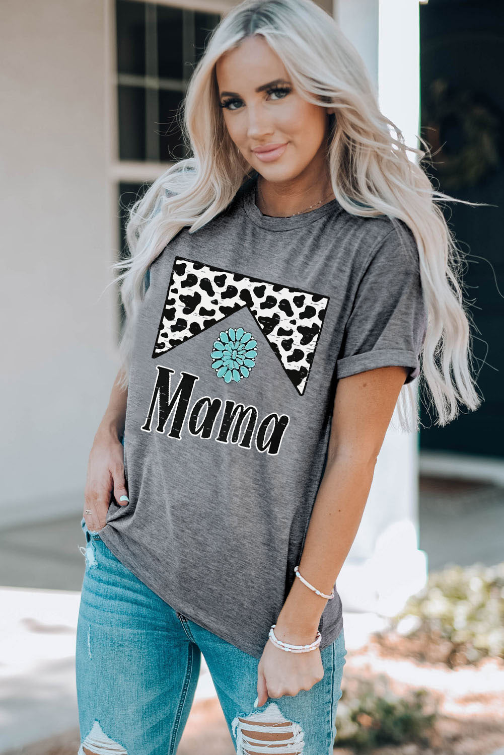 Leopard Turquoise Bead Mama Graphic T-shirt