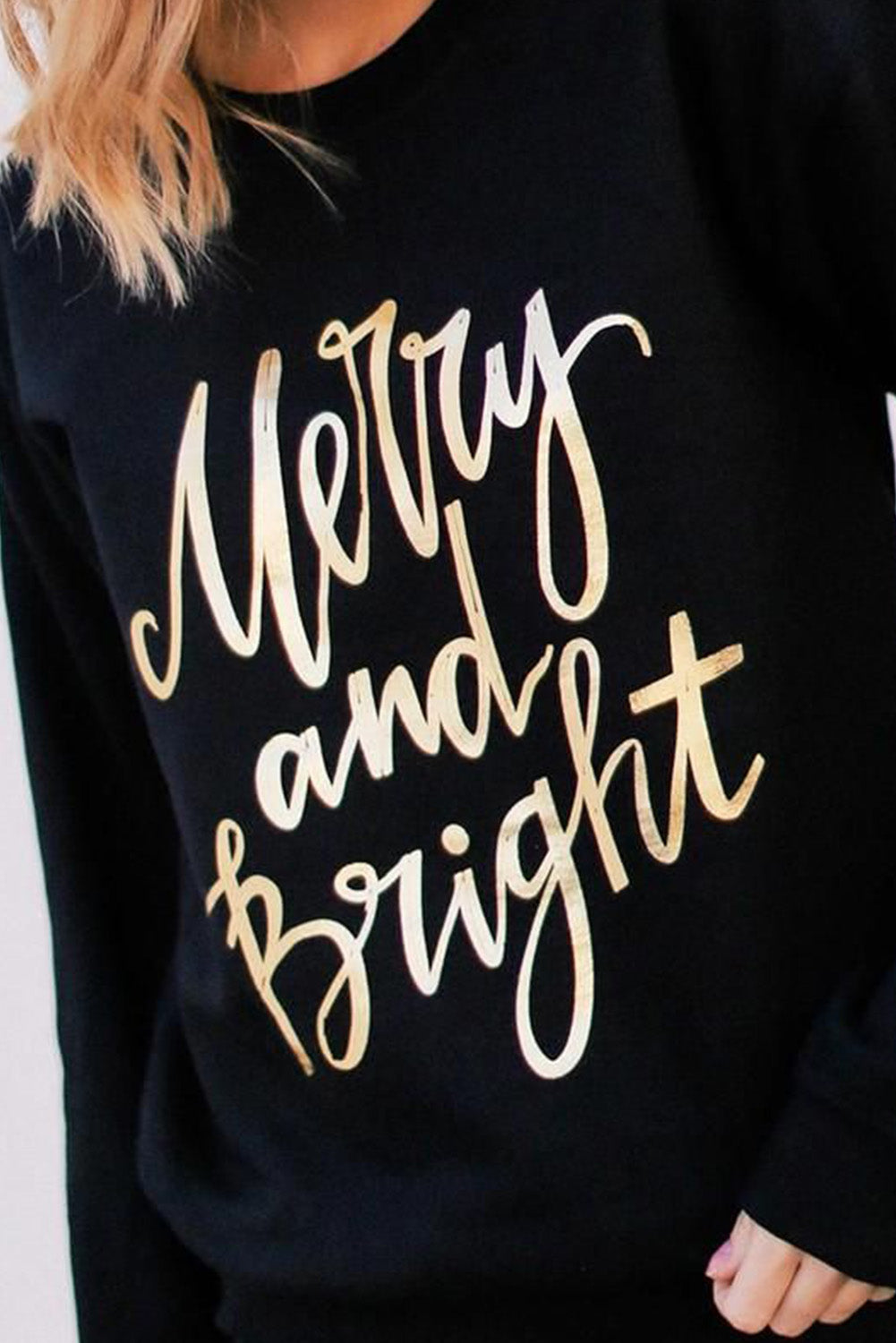 Merry & Bright Letter Print Pullover Sweatshirt