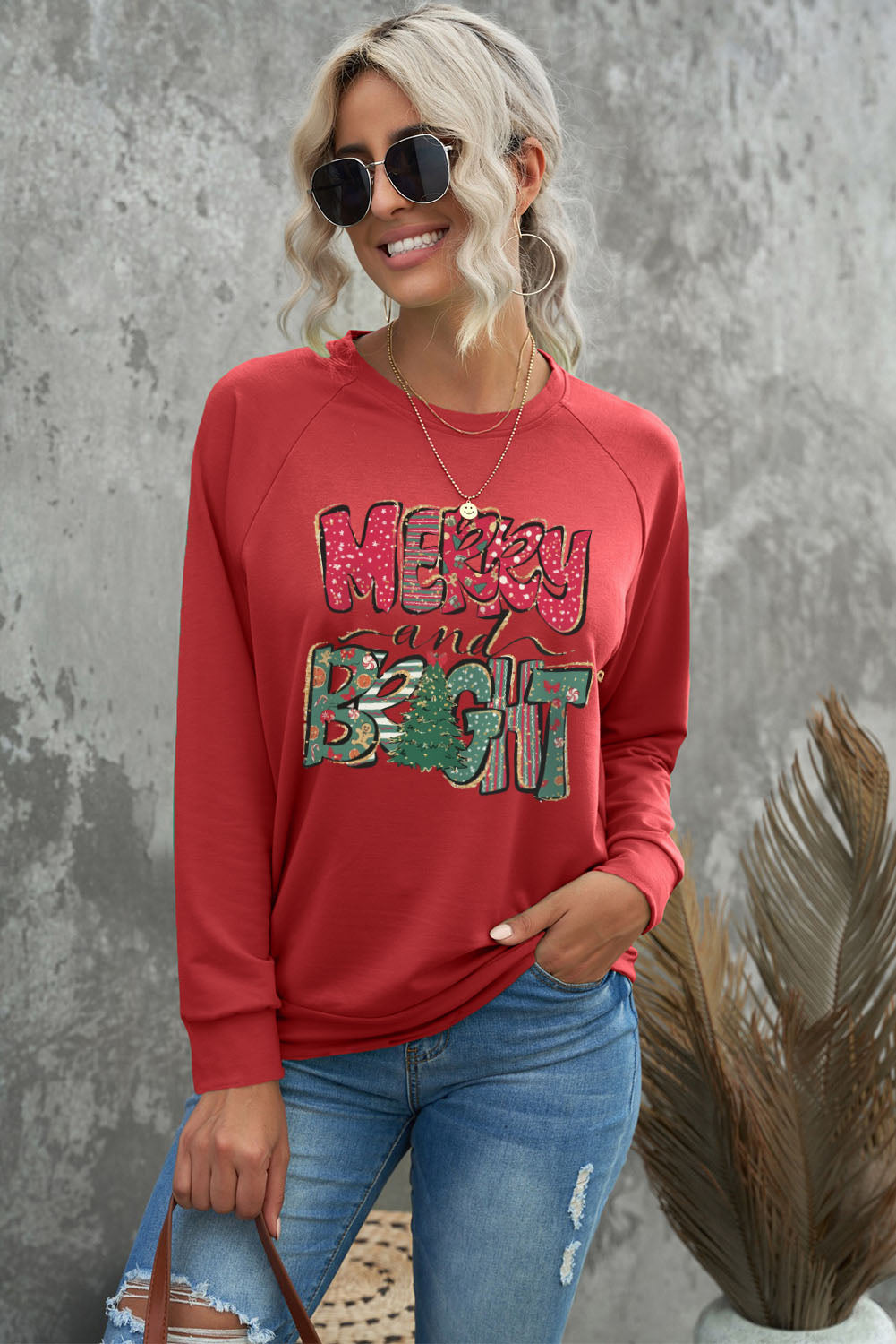 MERRY and BRIGHT Xmas Tree Print Sweatshirt