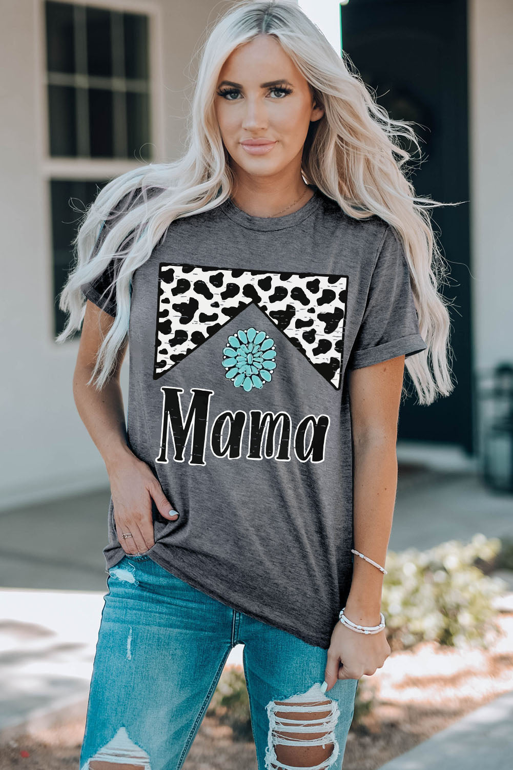 Leopard Turquoise Bead Mama Graphic T-shirt