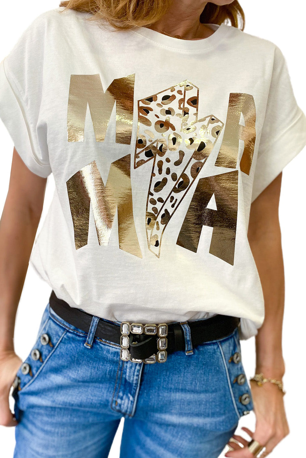 Glitter MAMA Leopard Lightning Graphic Tee