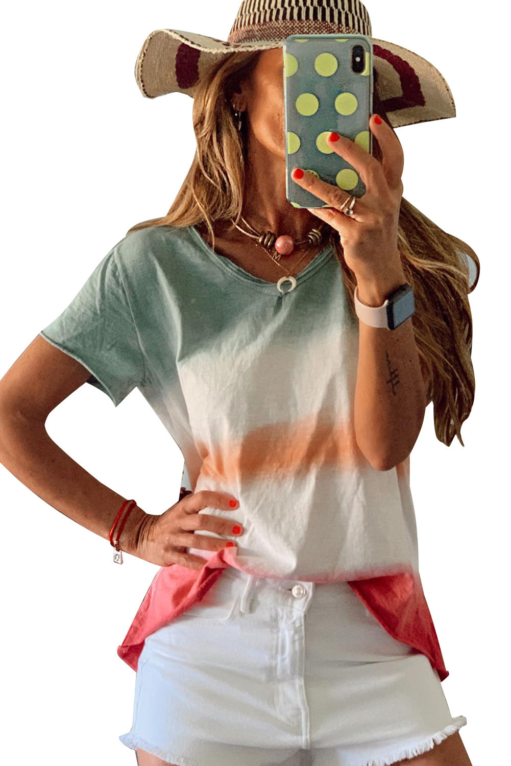 Multicolor Tie-dye V Neck T-shirt