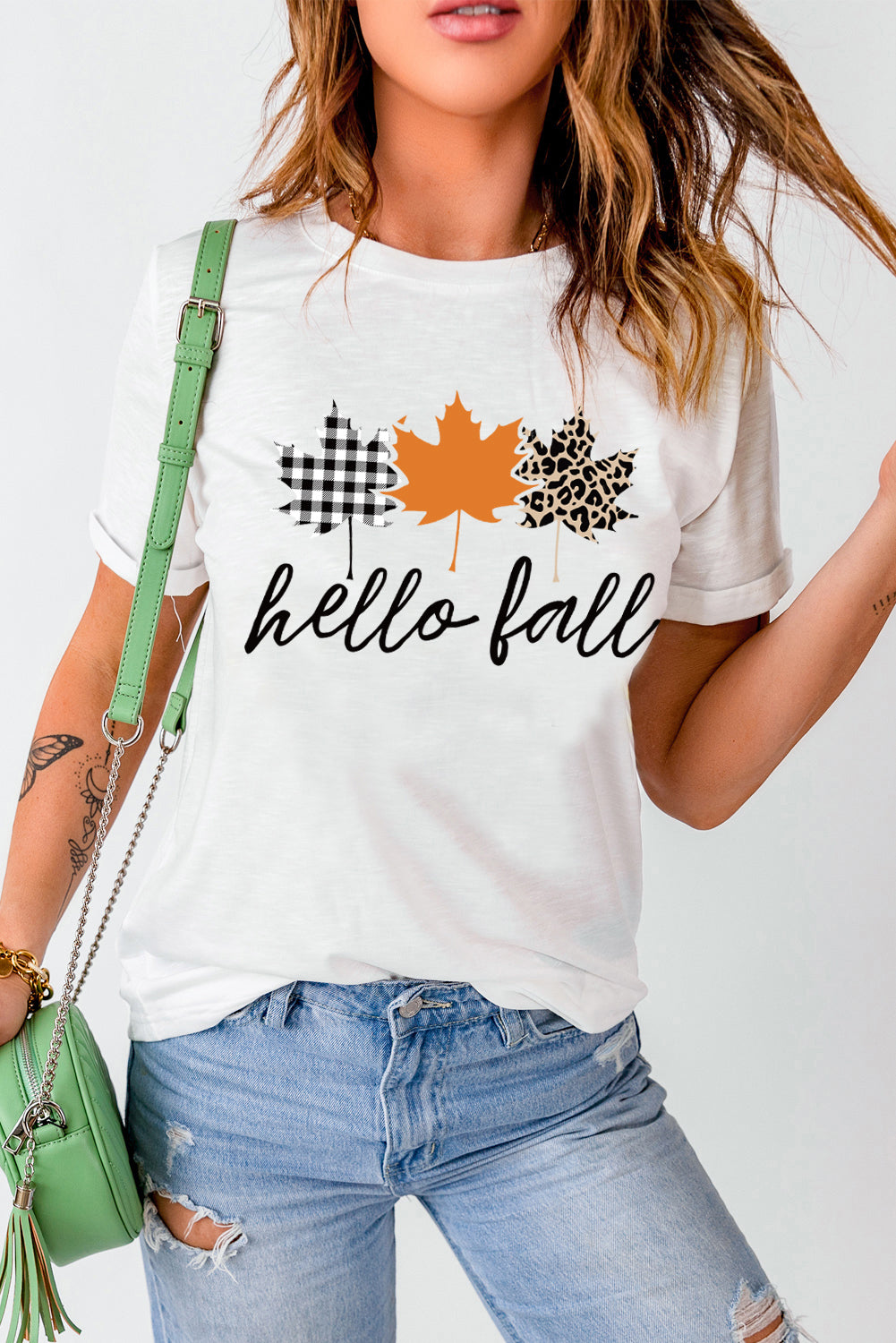 Hello Fall Mapel Leaves Graphic Short Sleeve Tee