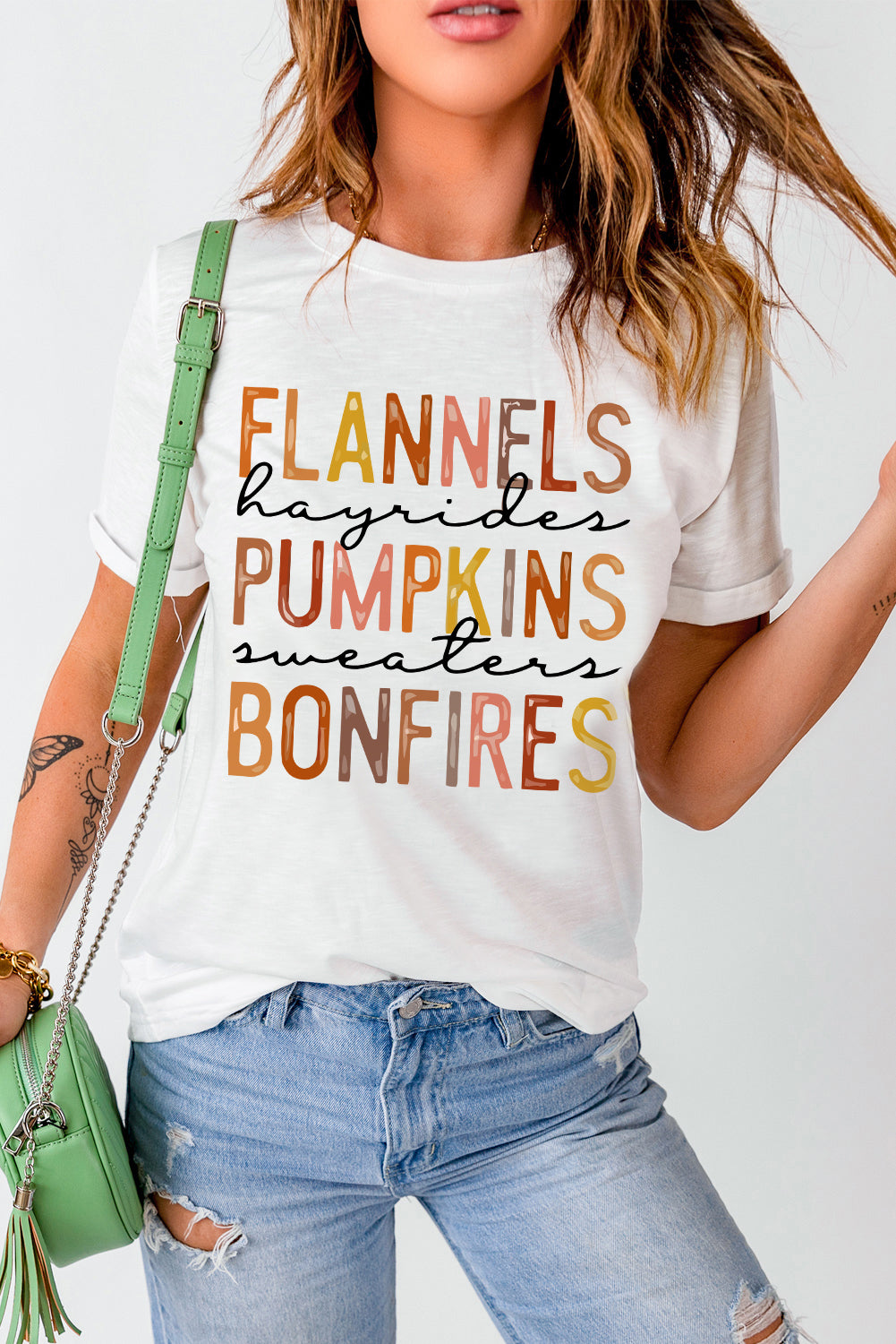 Flannels Pumpkins Bonfires Letter Graphic Tee