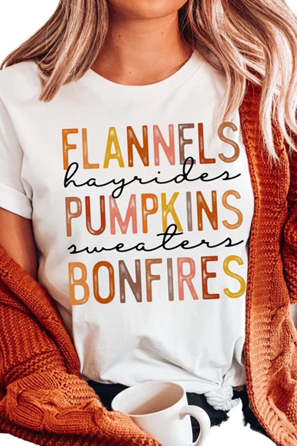 Flannels Pumpkins Bonfires Letter Graphic Tee