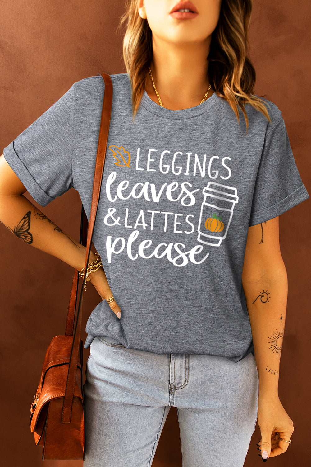 Leggings Leaves and Lattes Please Graphic Tee