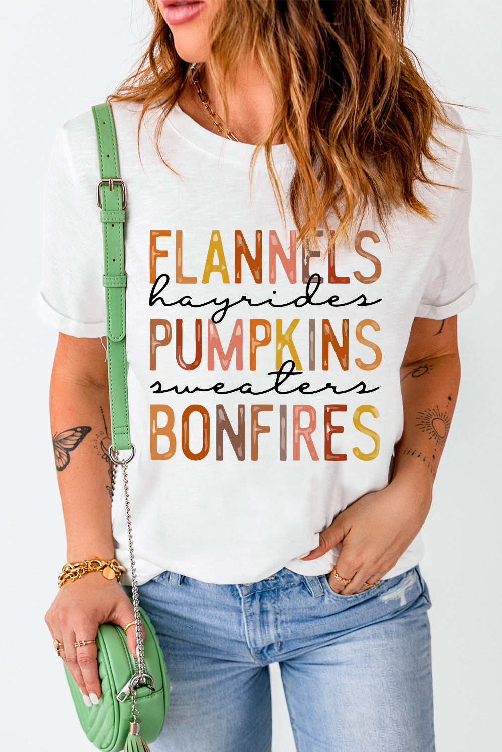 Flannels Pumpkins Bonfires Letter Graphic Tee