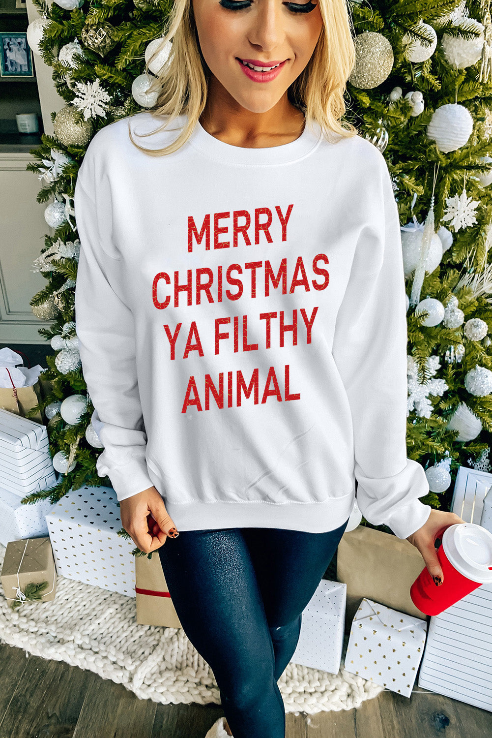 Merry Christmas Ya Filthy Animal Graphic Sweatshirt