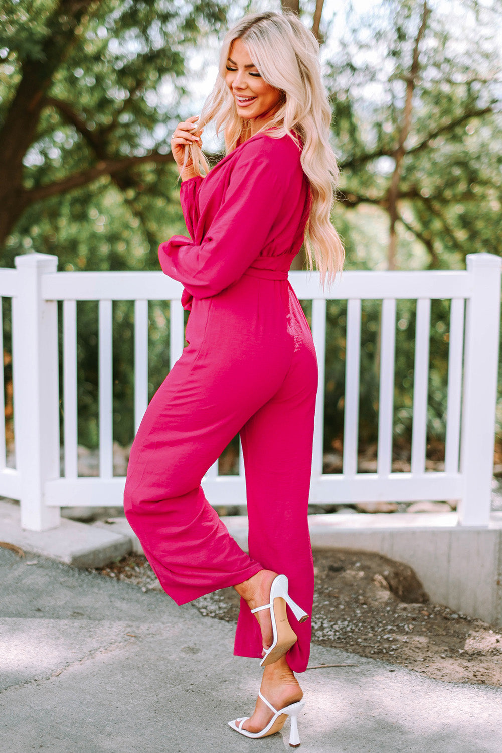 Bishop Sleeve Belted Wide Leg Jumpsuit