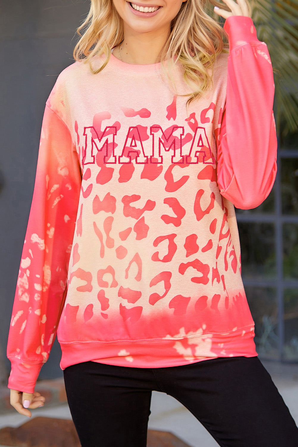 MAMA Leopard Print Crew Neck Pullover Sweatshirt
