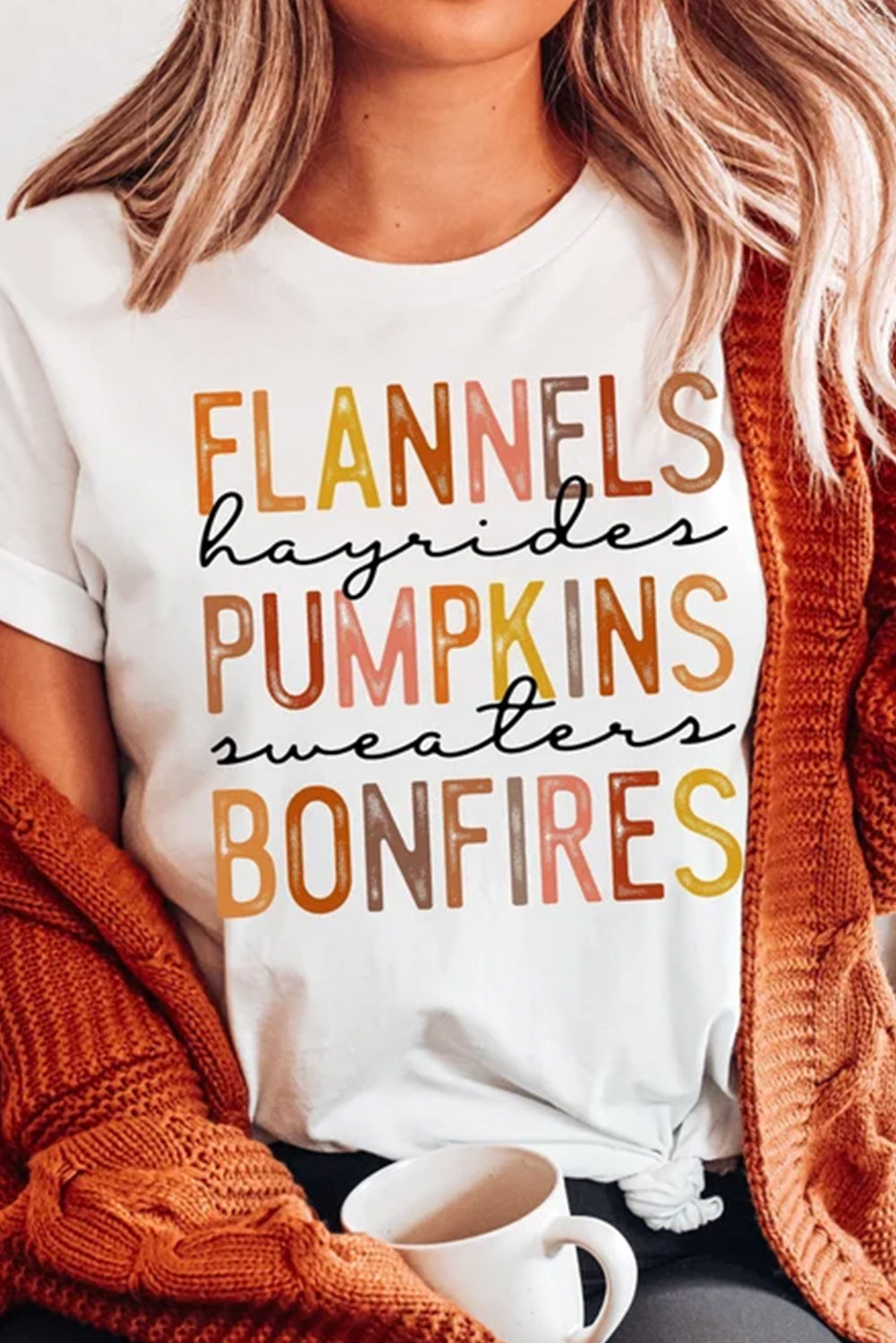 Flannels Pumpkins Bonfires Letter Graphic Tee