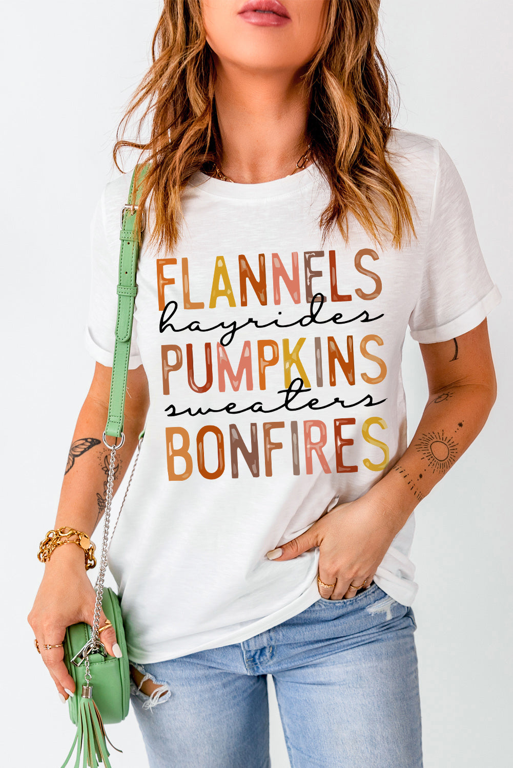 Flannels Pumpkins Bonfires Letter Graphic Tee