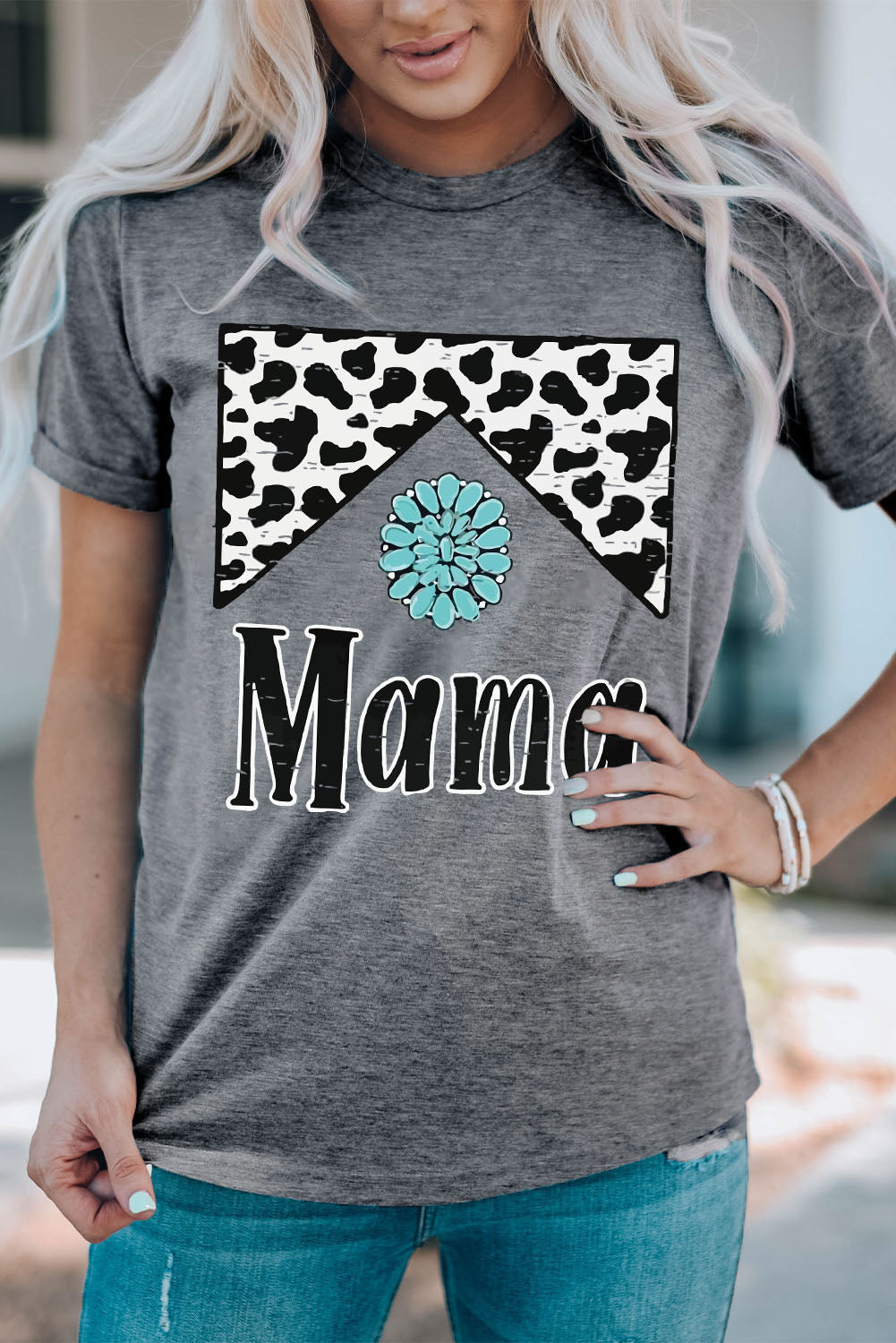 Leopard Turquoise Bead Mama Graphic T-shirt