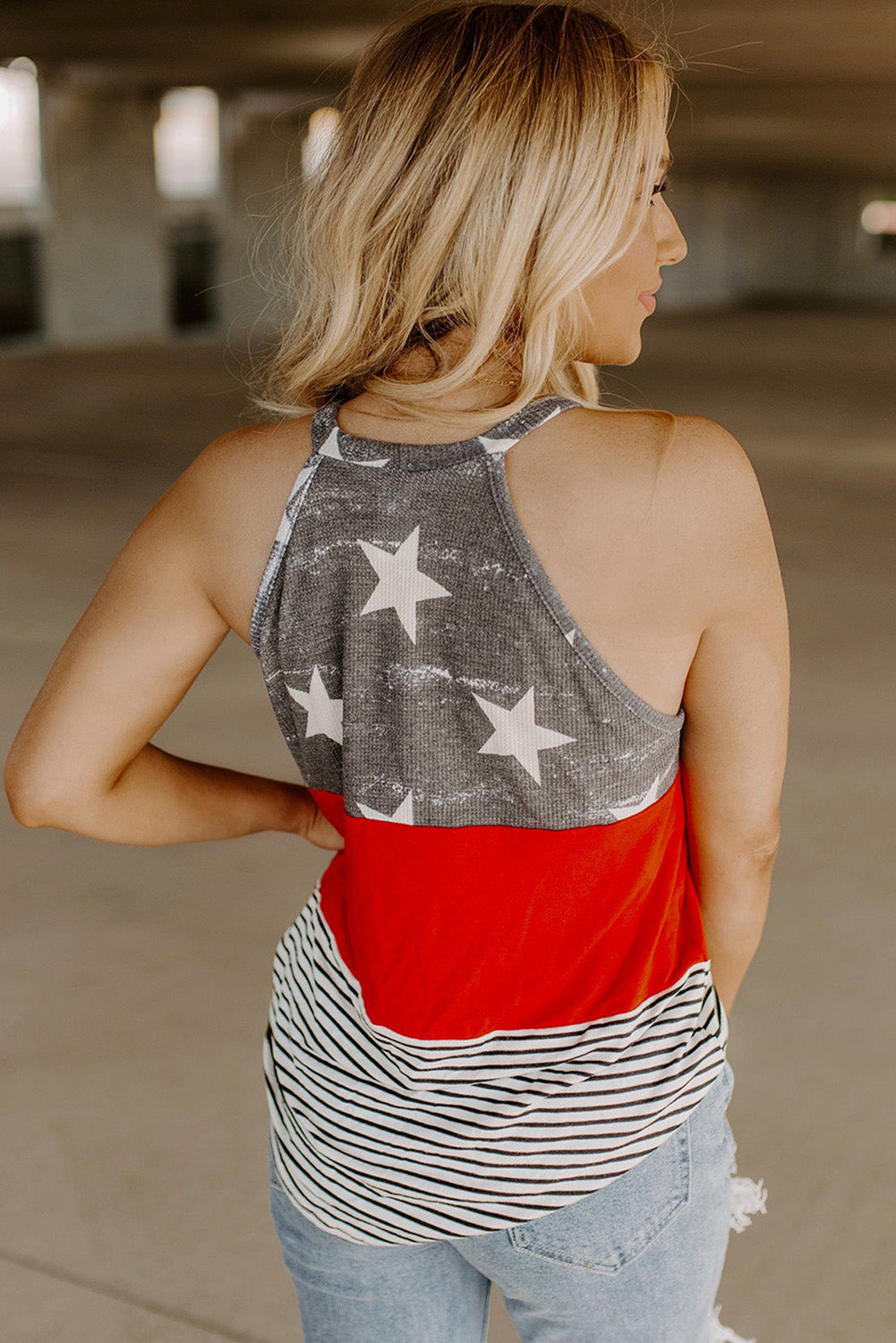 Multicolor American Flag Color Block Sleeveless Top