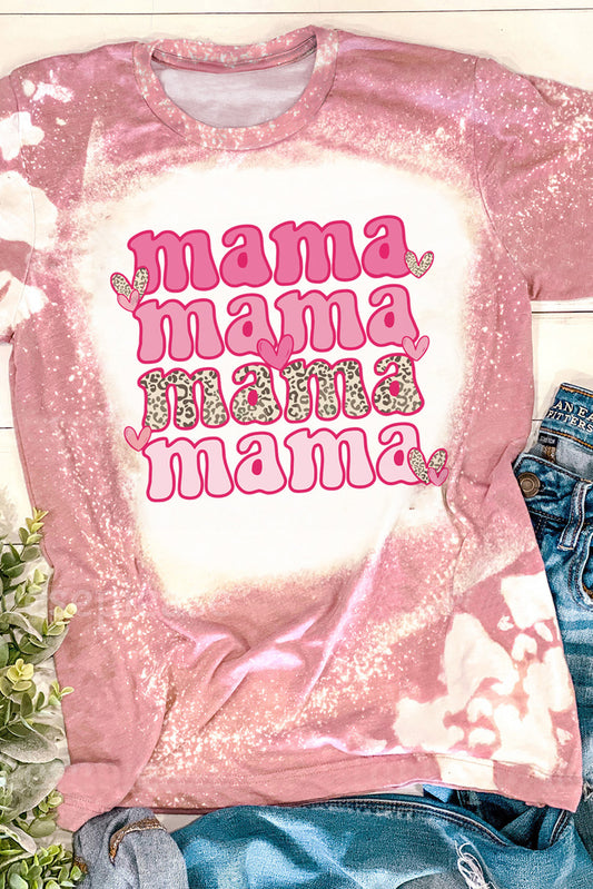 mama Leopard Heart Bleached Graphic T Shirt