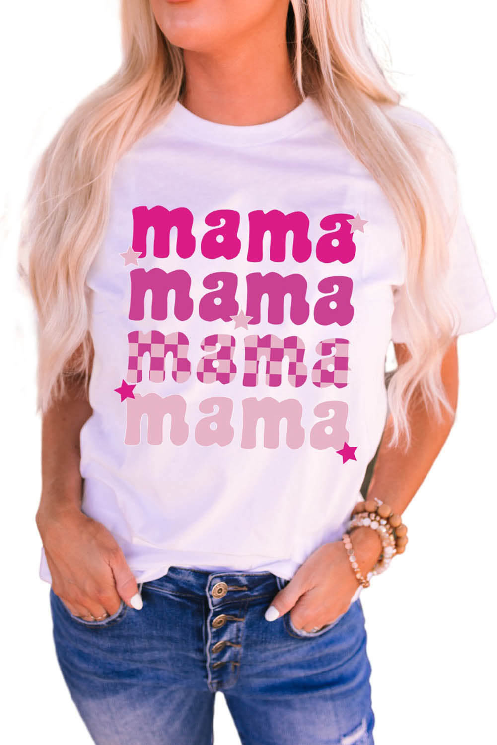 Round Neck mama Graphic Casual Tee