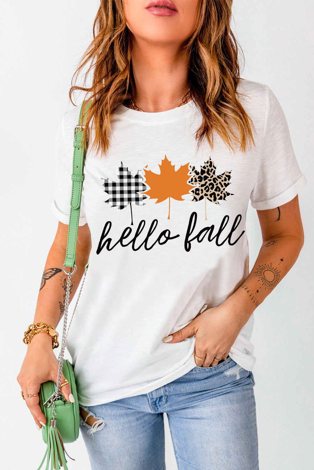 Hello Fall Mapel Leaves Graphic Short Sleeve Tee