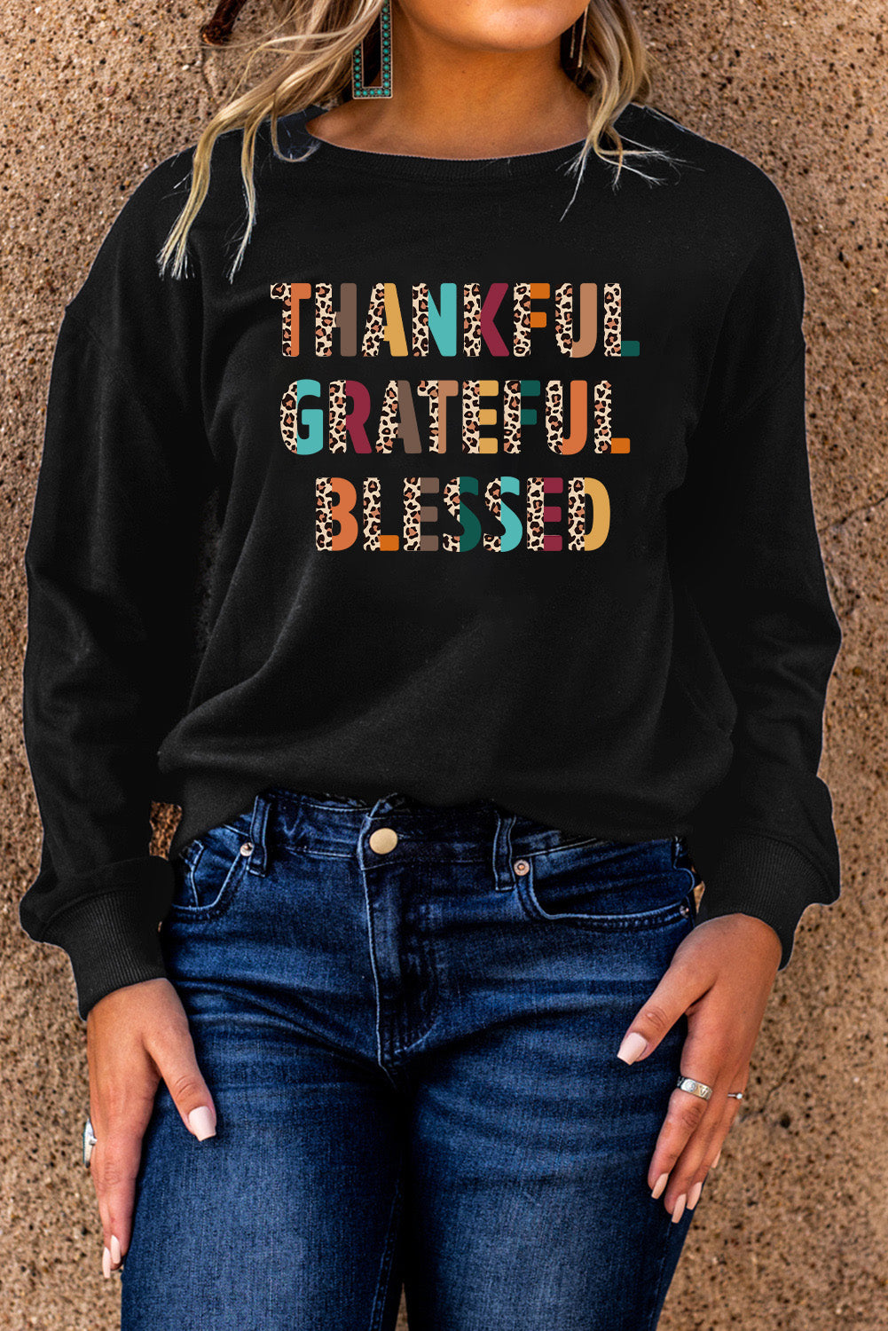 THANKFUL GRATEFUL BLESSED Pattern Sweatshirt