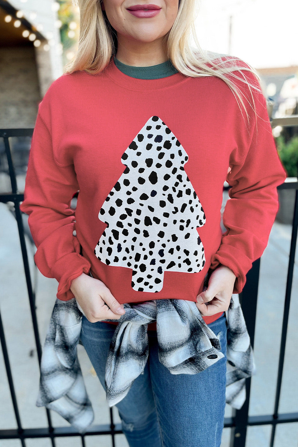 Christmas Tree Leopard Print Pullover Sweatshirt