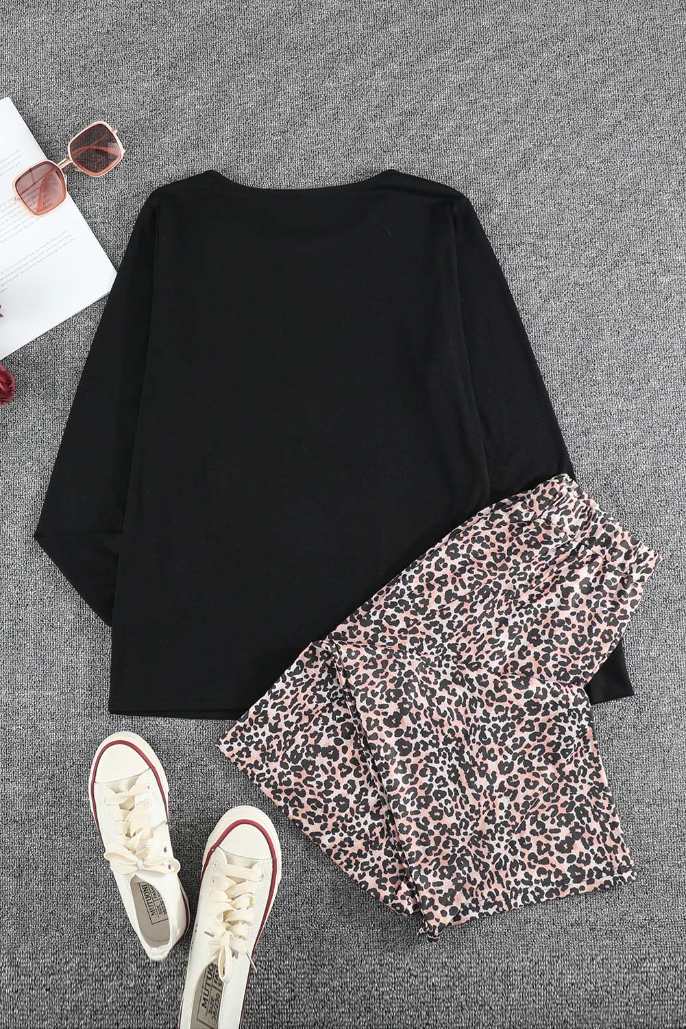 MERRY Leopard Print Long Sleeve High Waist Lounge Set