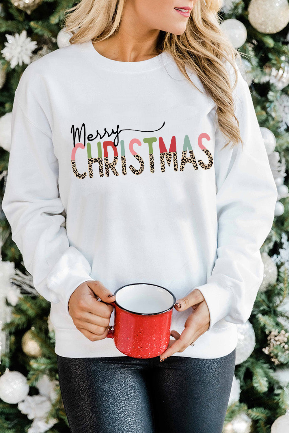 Merry Christmas Leopard Print Long Sleeve Sweatshirt