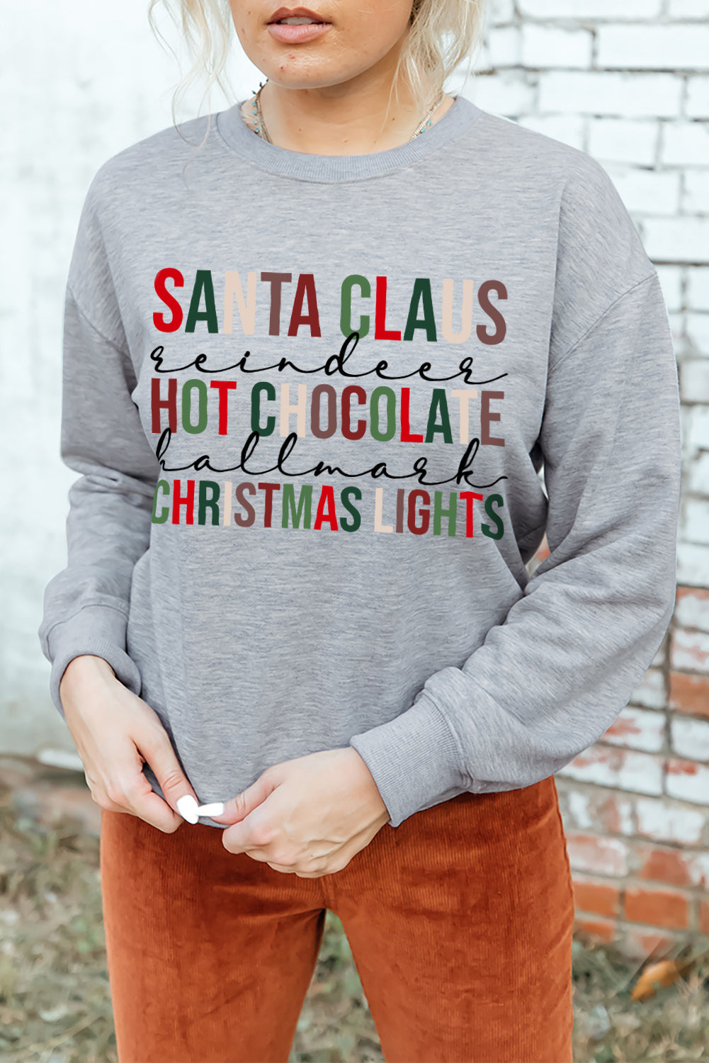 Christmas Letter Graphic Print Pullover Sweatshirt