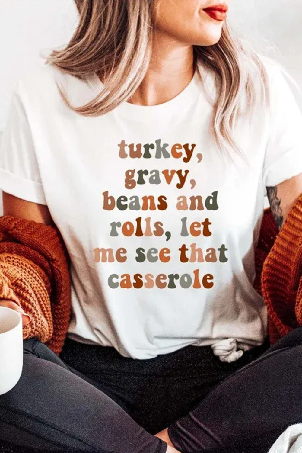 Thanksgiving Slogan Letter Print Crew Neck Graphic Tee