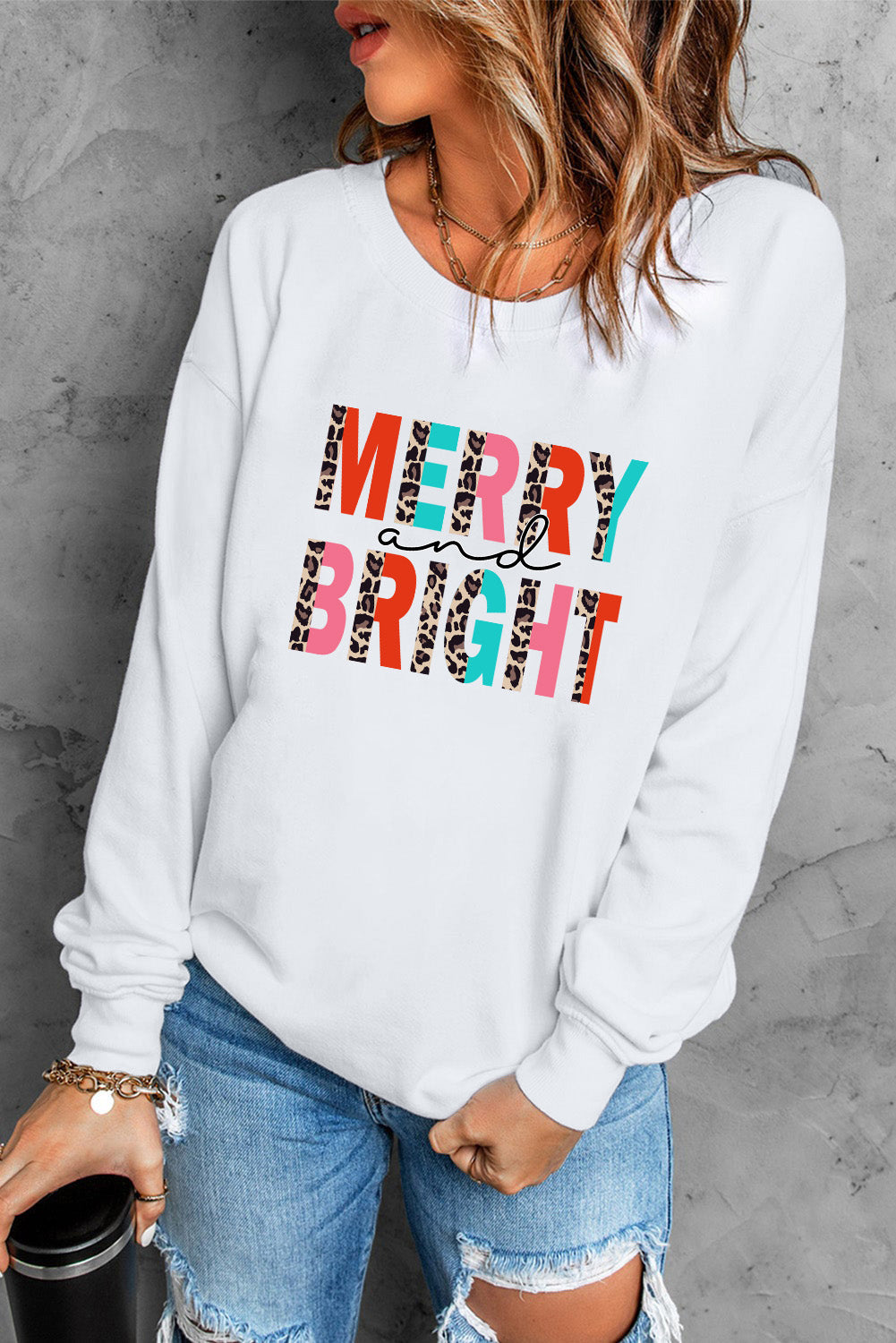 MERRY and BRIGHT Leopard Print Pullover Sweatshirt