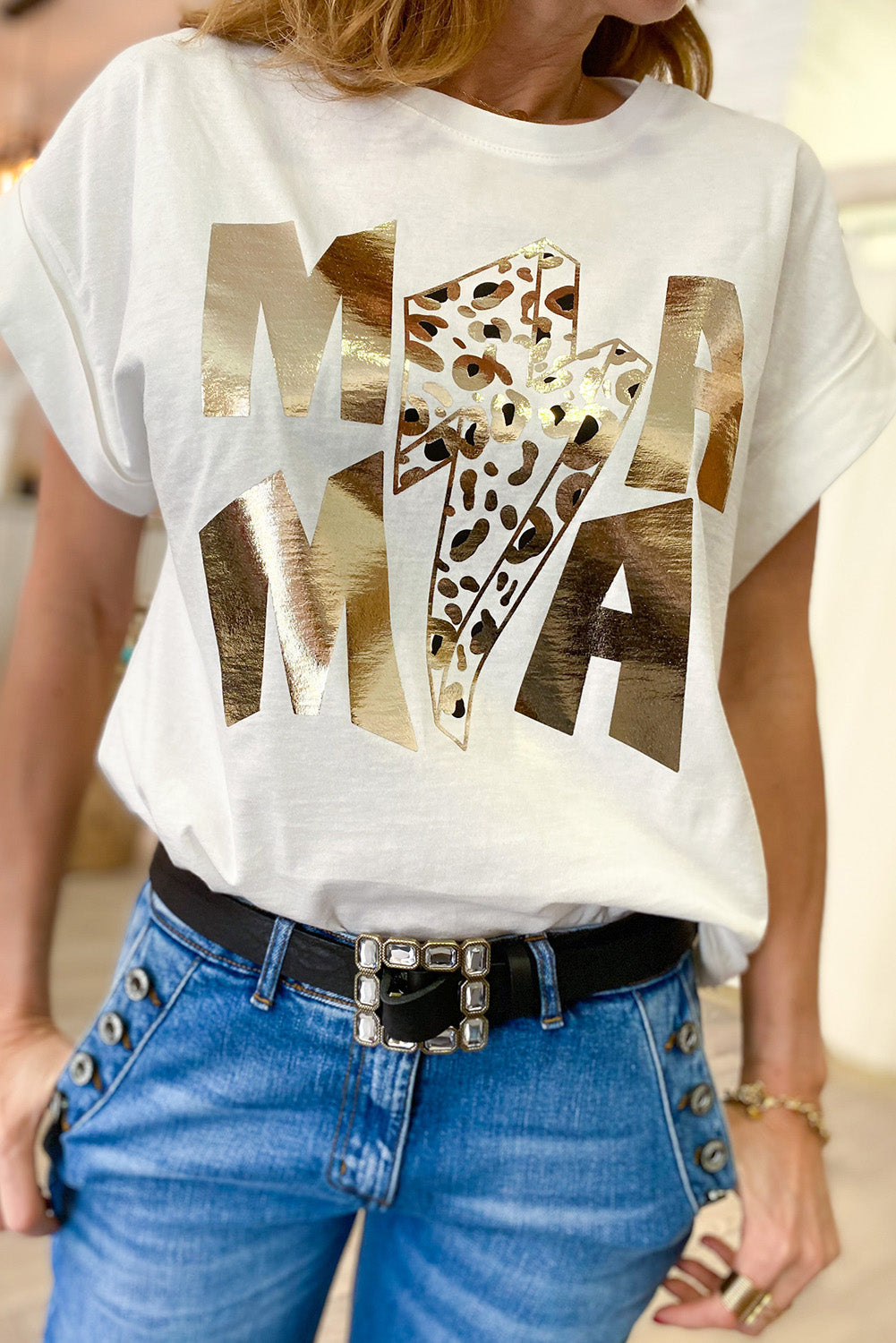 Glitter MAMA Leopard Lightning Graphic Tee