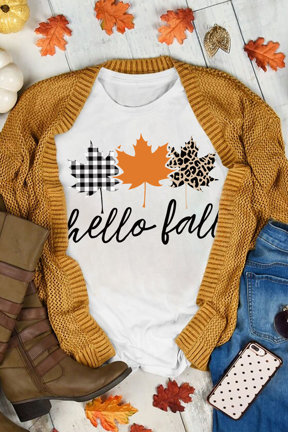 Hello Fall Mapel Leaves Graphic Short Sleeve Tee