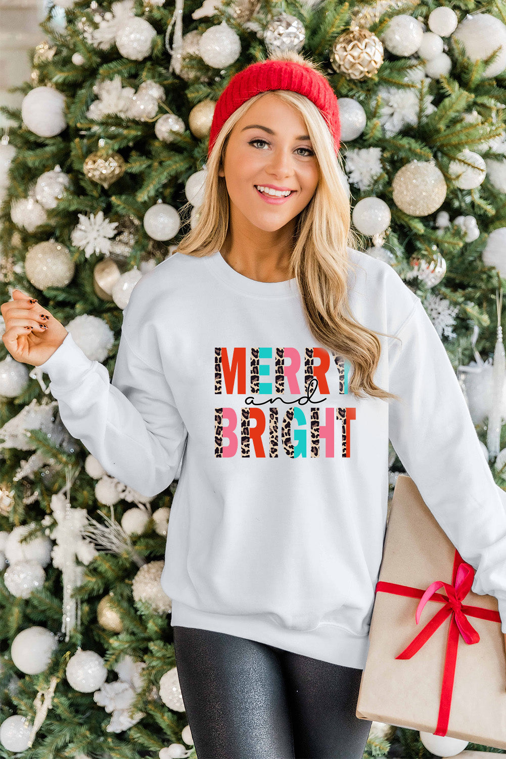 MERRY and BRIGHT Leopard Print Pullover Sweatshirt