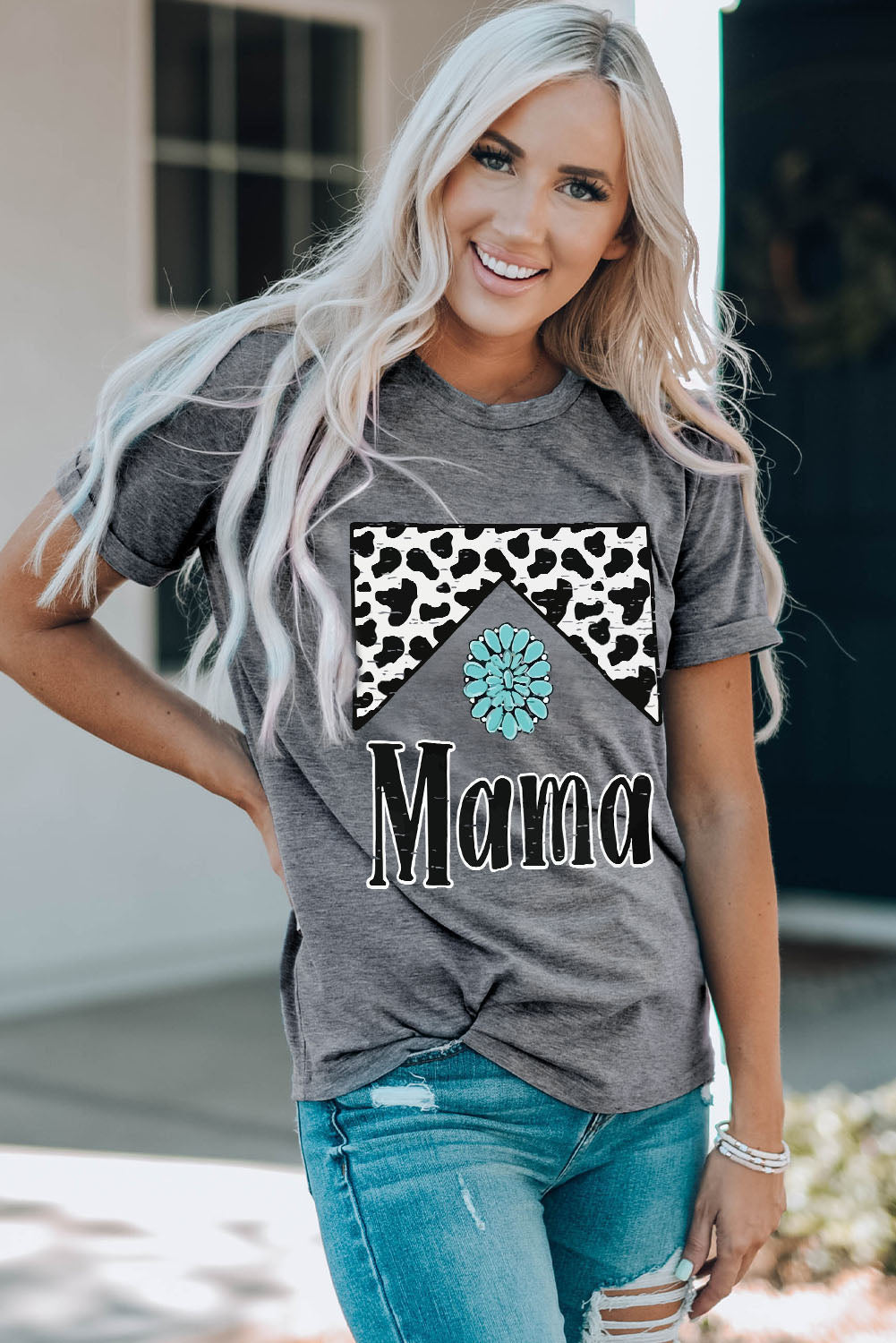 Leopard Turquoise Bead Mama Graphic T-shirt