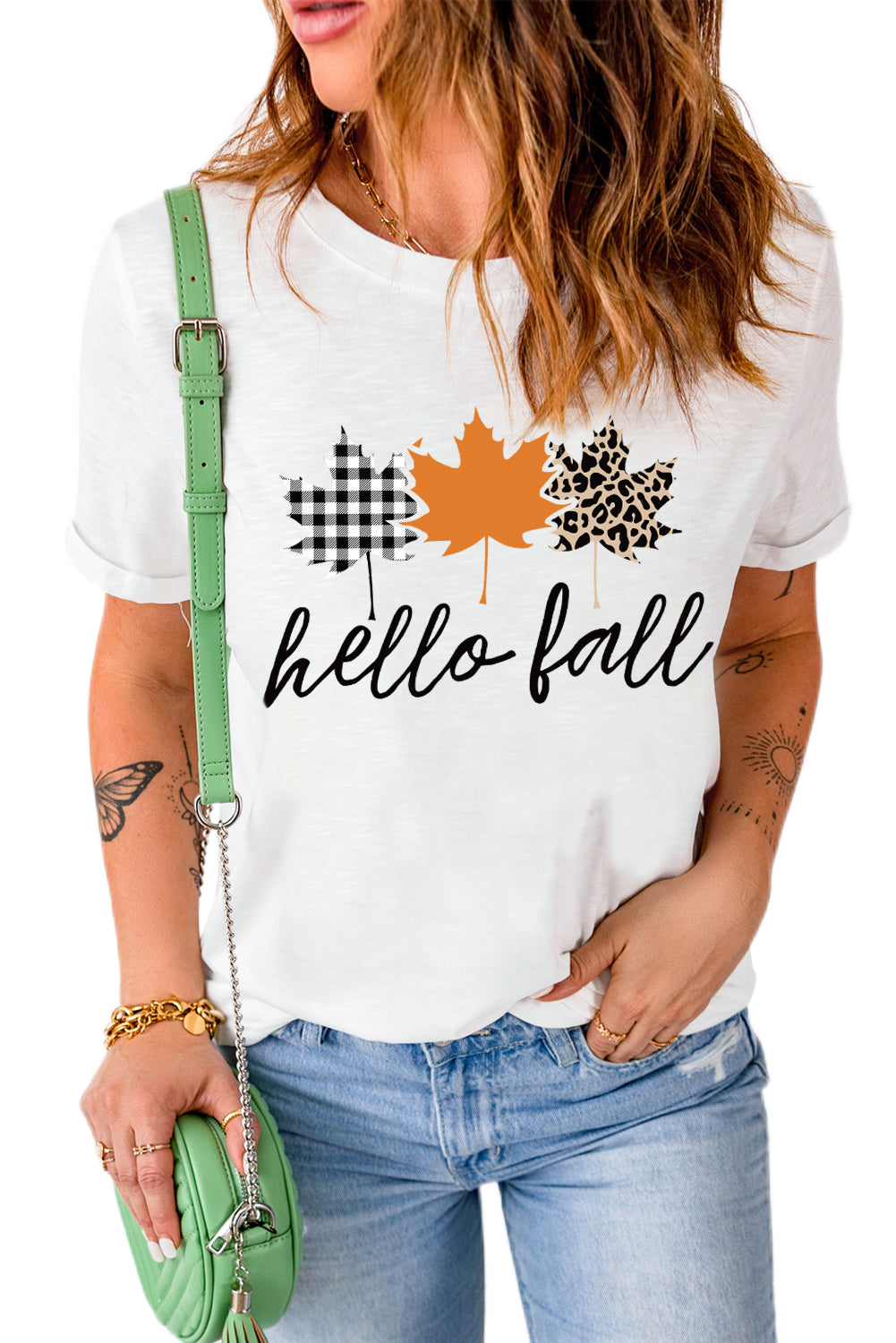 Hello Fall Mapel Leaves Graphic Short Sleeve Tee