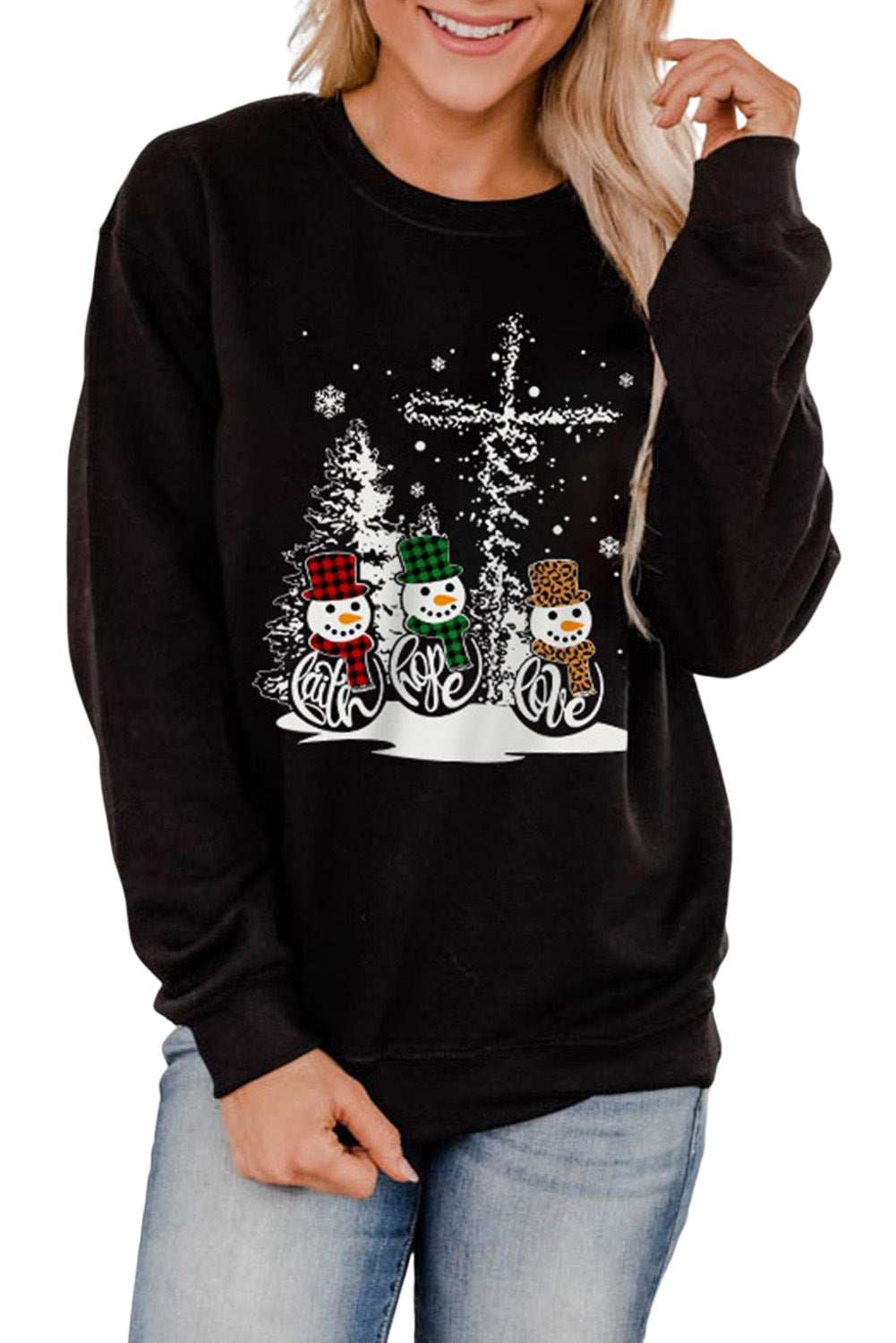 Christmas Snowman Graphic Print Pullover Sweatshirt