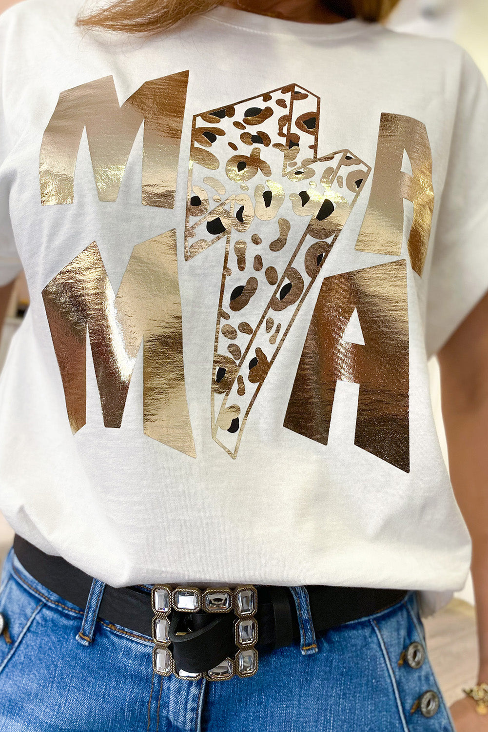 Glitter MAMA Leopard Lightning Graphic Tee