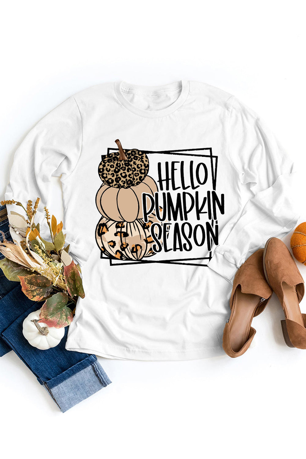 HELLO PUMPKIN SEASON Graphic Print Long Sleeve Top