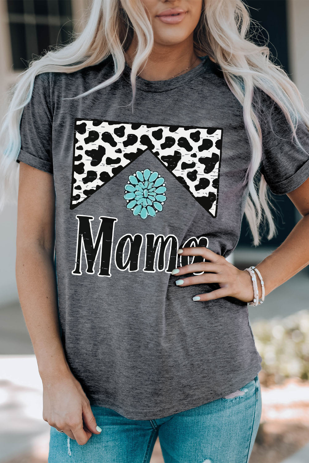 Leopard Turquoise Bead Mama Graphic T-shirt