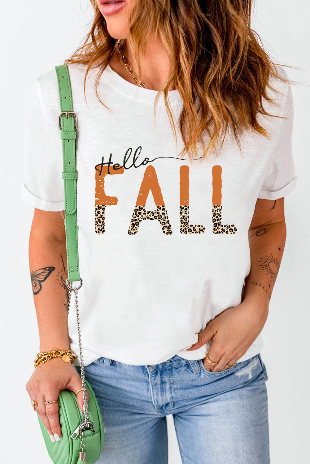 Hello Fall Leopard Fun Graphic T Shirt