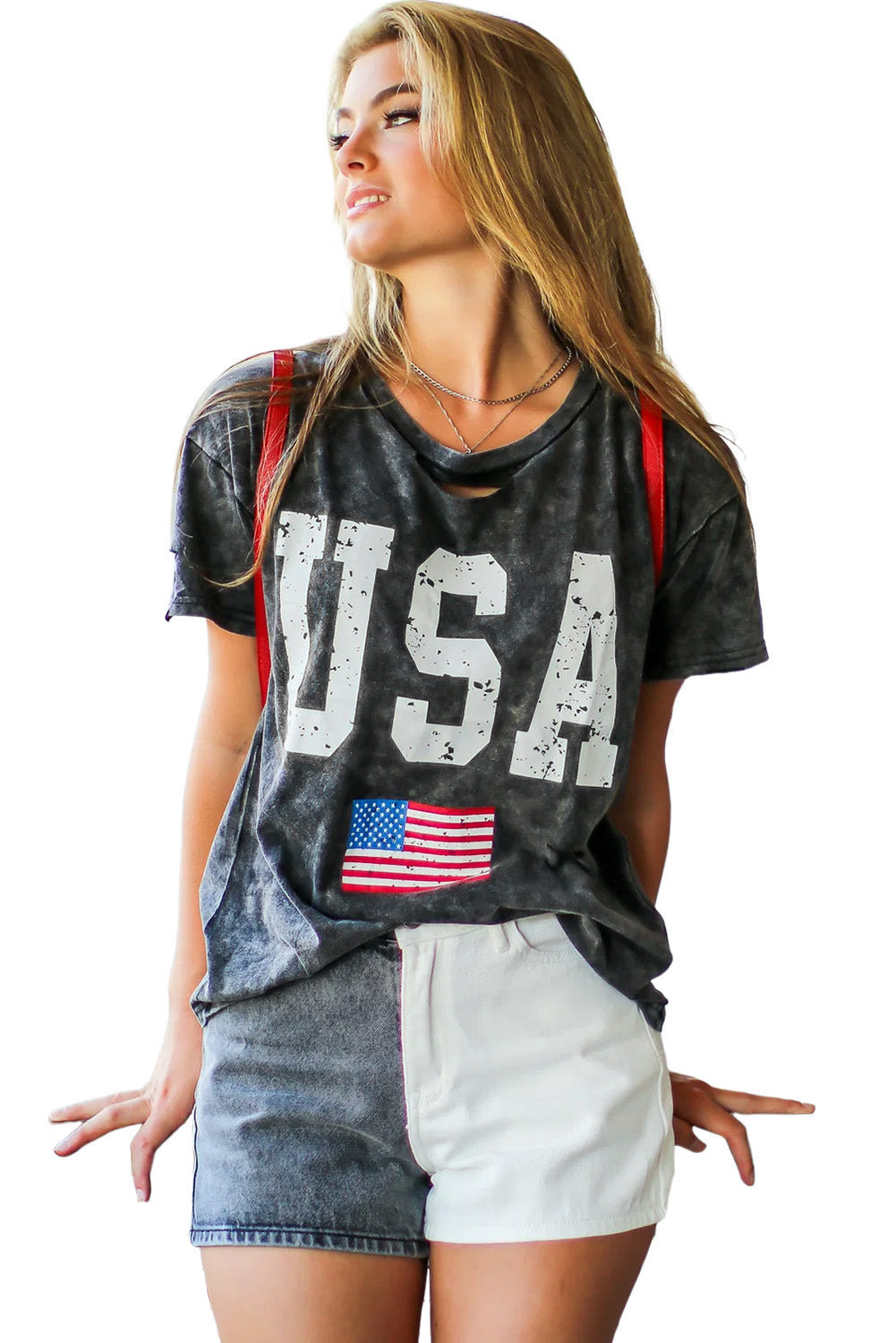 Distressed Tie-dye USA Flag Print T-shirt