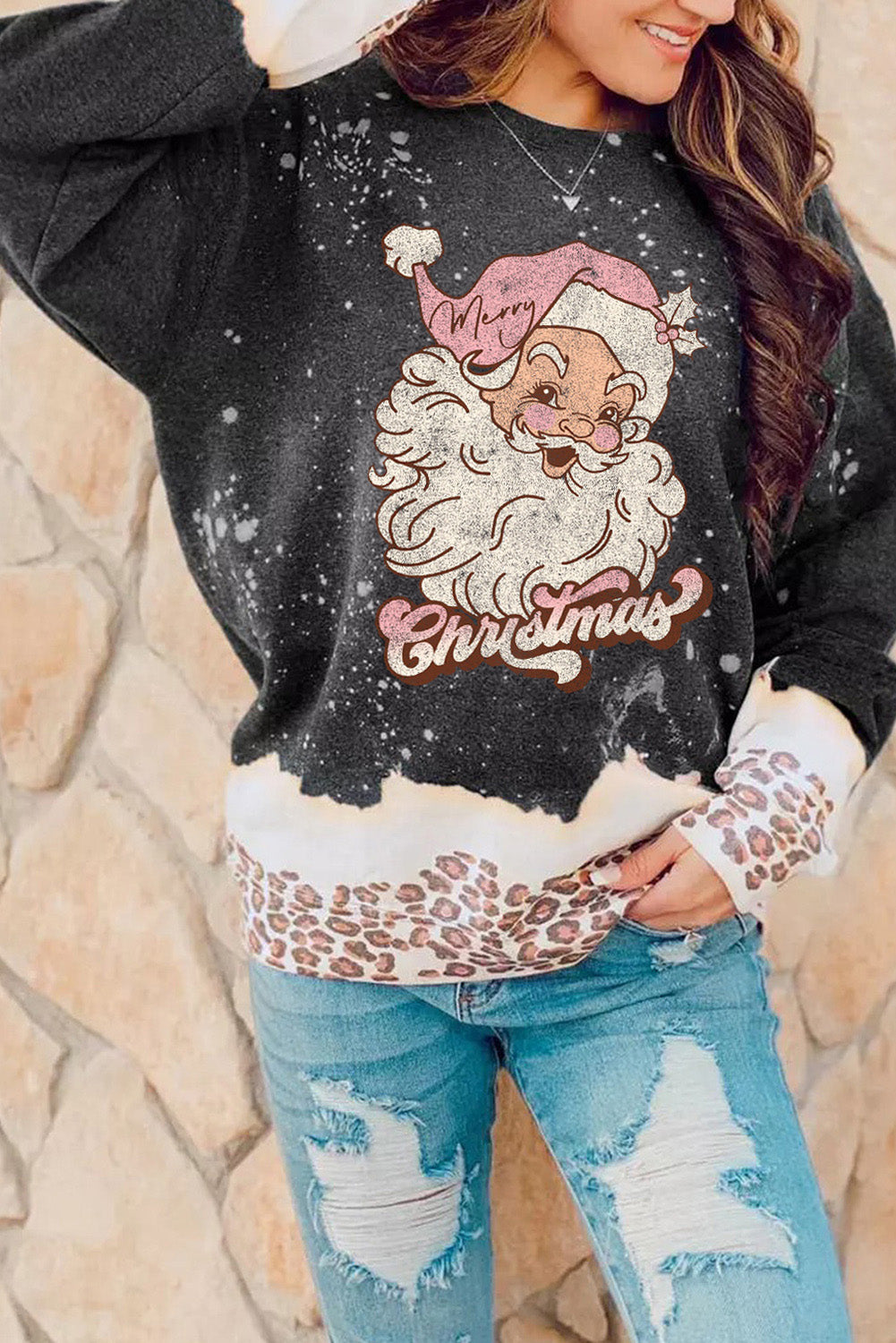 Christmas Santa Clause Leopard Print Graphic Sweatshirt