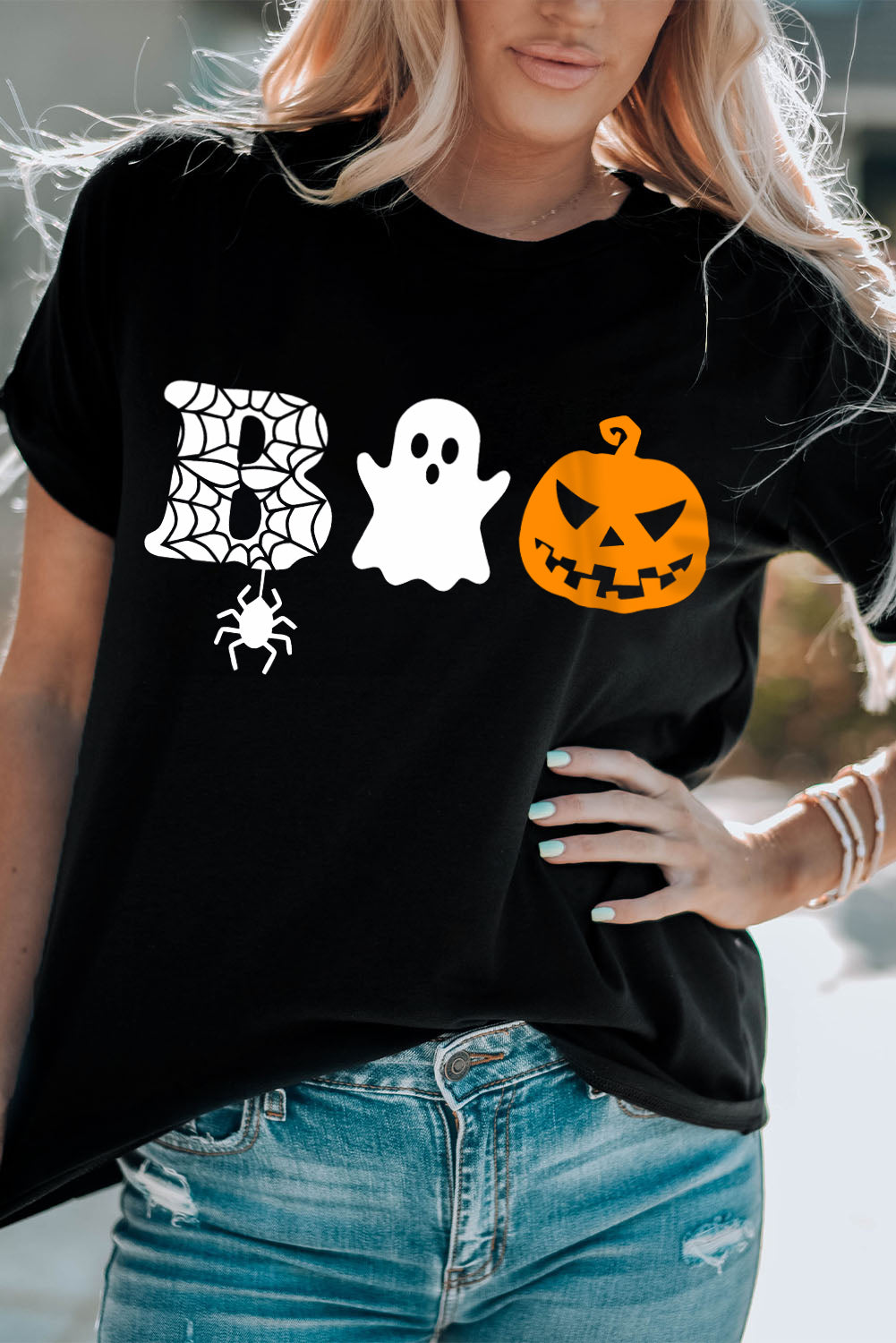 BOO Halloween Graphic Print Short Sleeve T Shirt