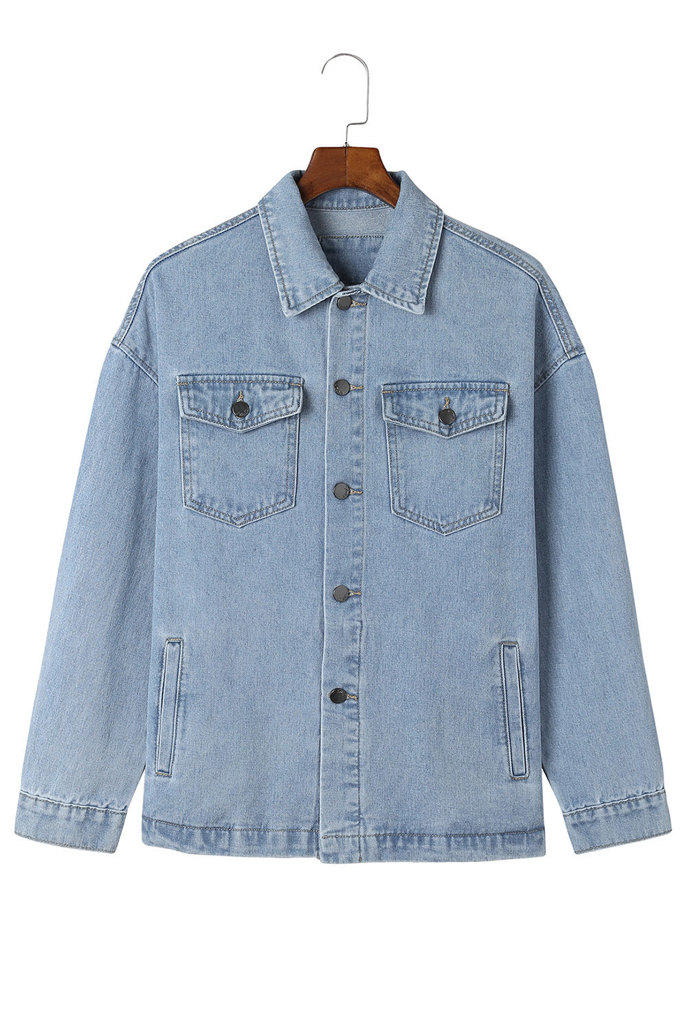 Acid Wash Flap Pocket Boyfriend Shacket