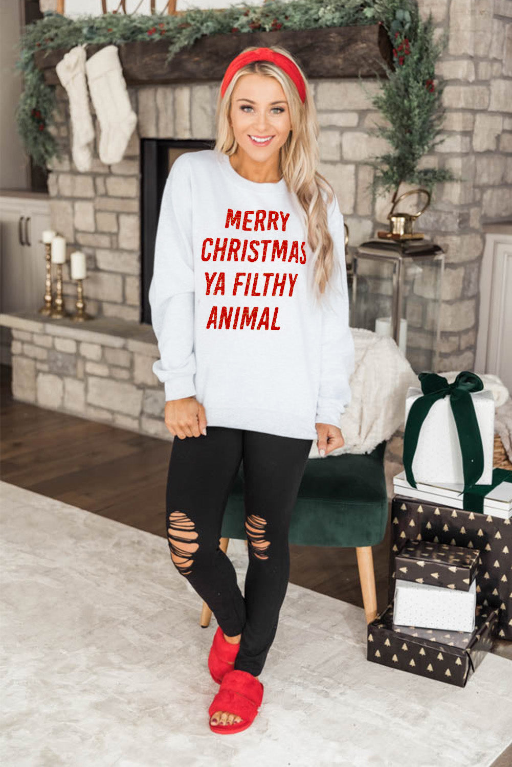 Merry Christmas Ya Filthy Animal Graphic Sweatshirt