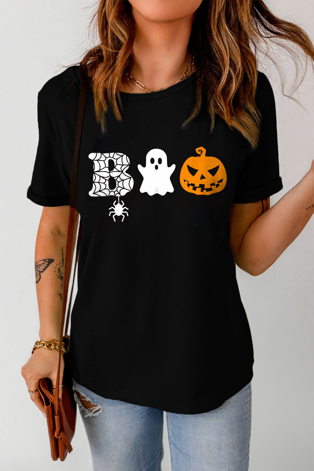 BOO Halloween Graphic Print Short Sleeve T Shirt