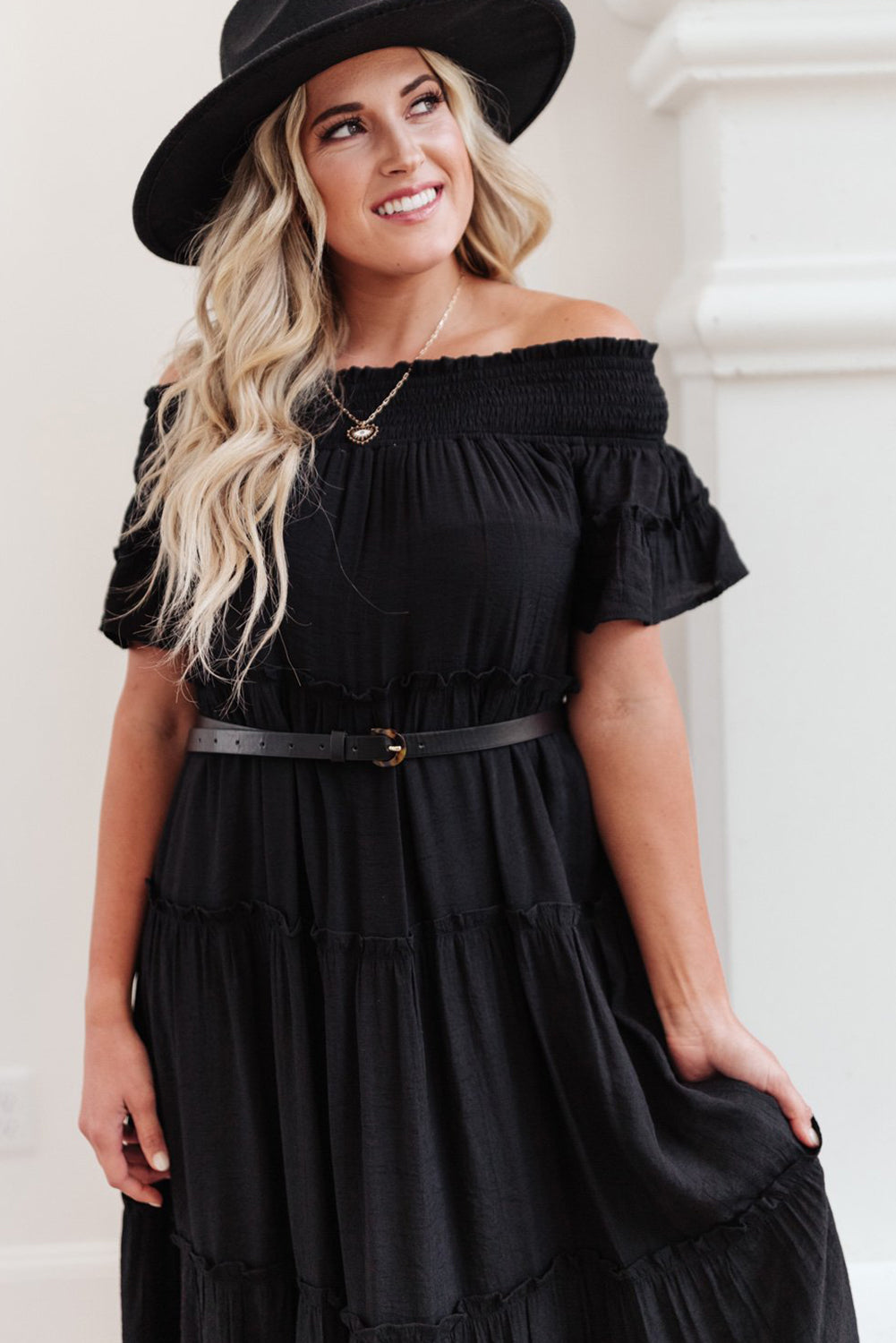 Plus Size Smocked Off Shoulder Frill Tiered Maxi Dress