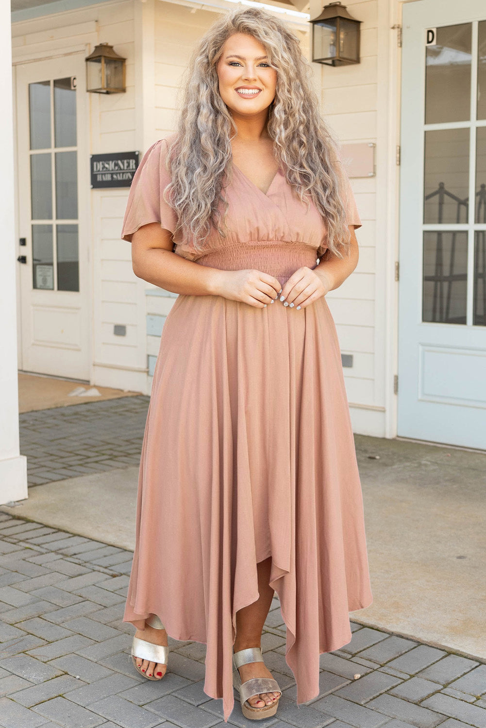 Wrap V Neck Plus Size Handkerchief Dress