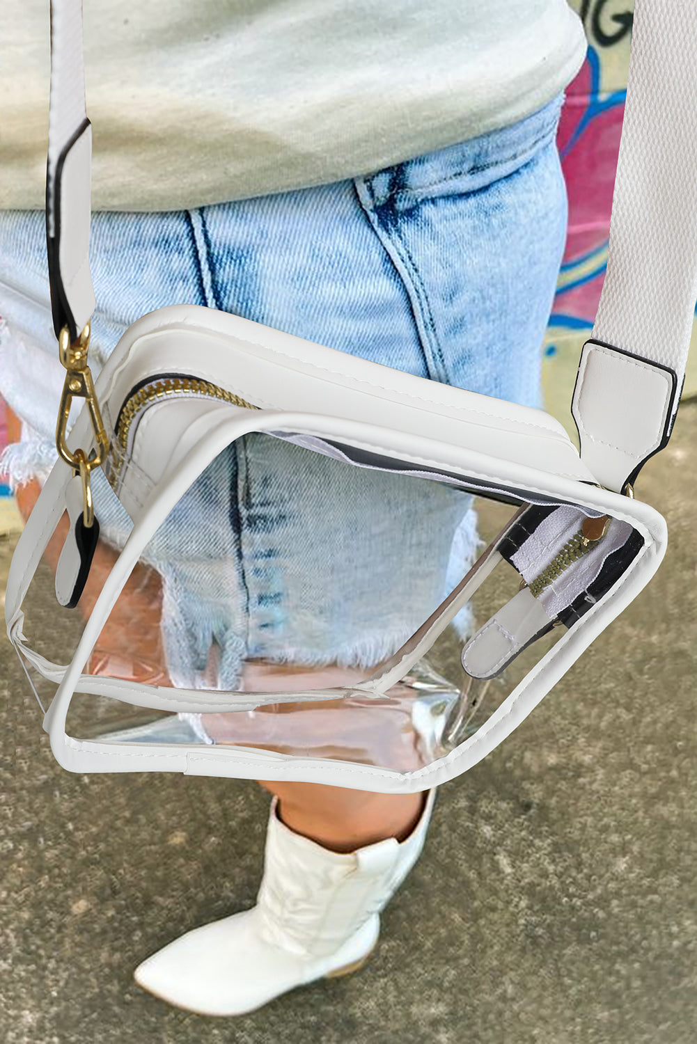 Clear PVC Leather Strap Crossbody Bag