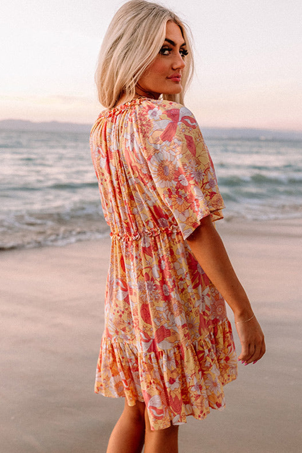 Wide Flutter Sleeve Floral Dress