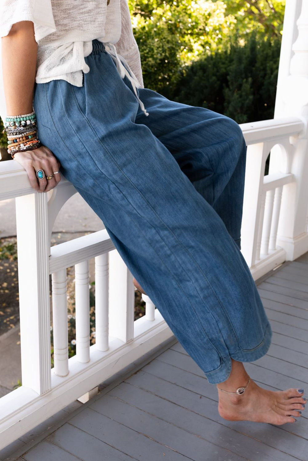 Wide Leg Drawstring Waist Loose Pants